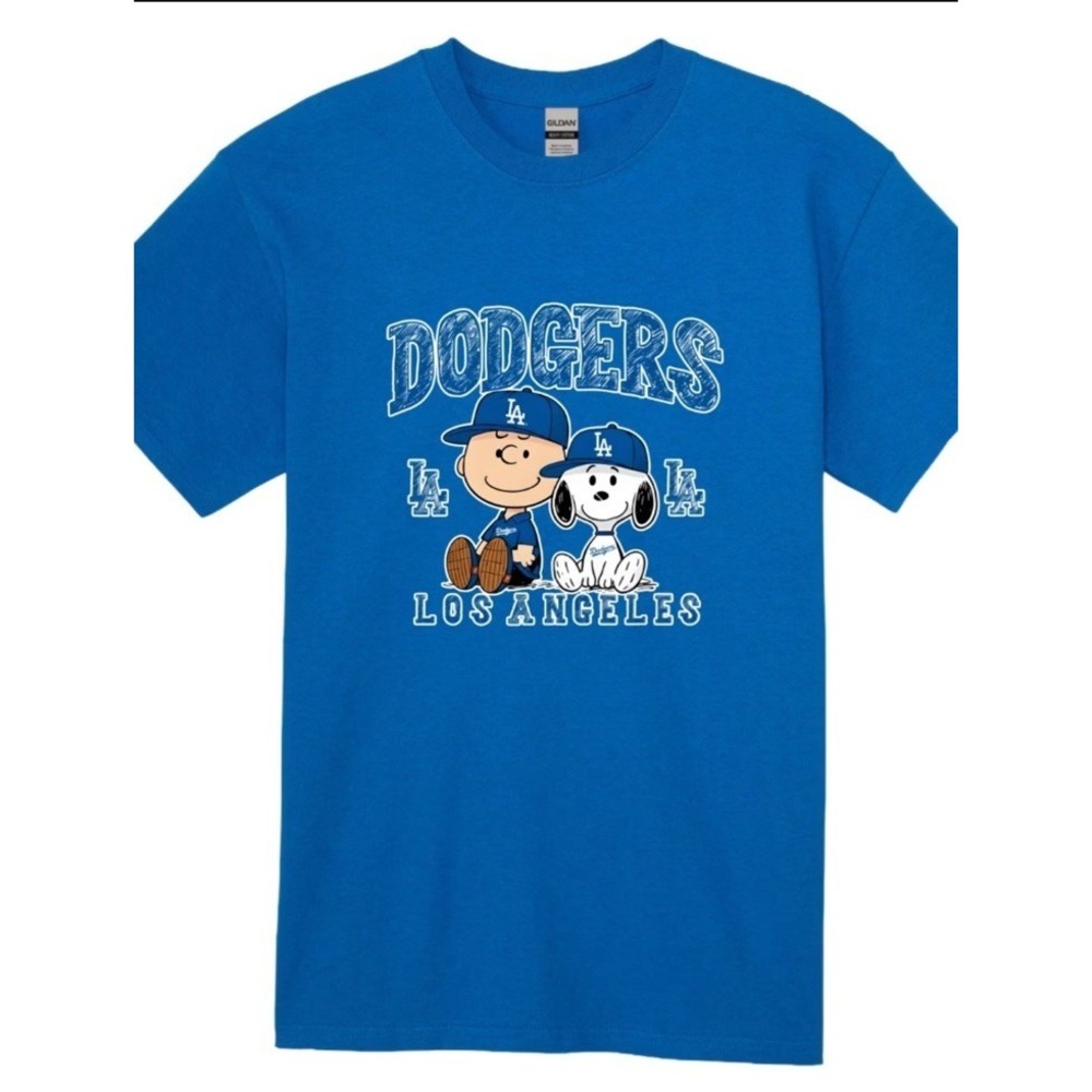 Los Angeles Dodgers Peanuts Charley Brown Snoopy T Shirt Unisex Blue Small